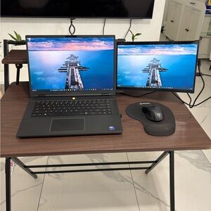 Black Laptop with Dual Monitors